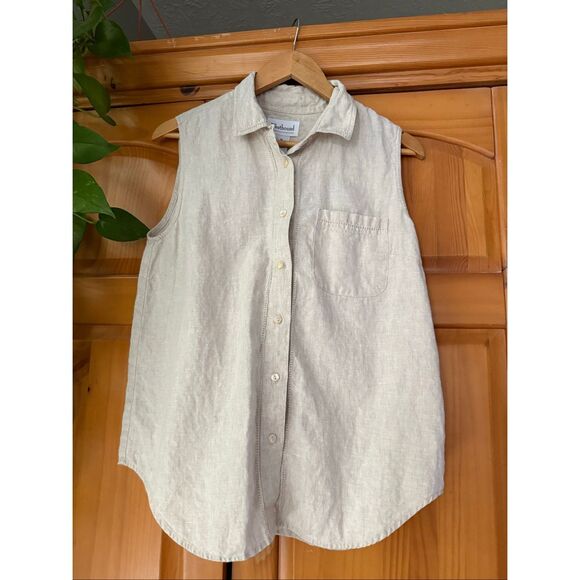Westbound Linen Sleeveless Button Down Shirt Beige M - Picture 1 of 10